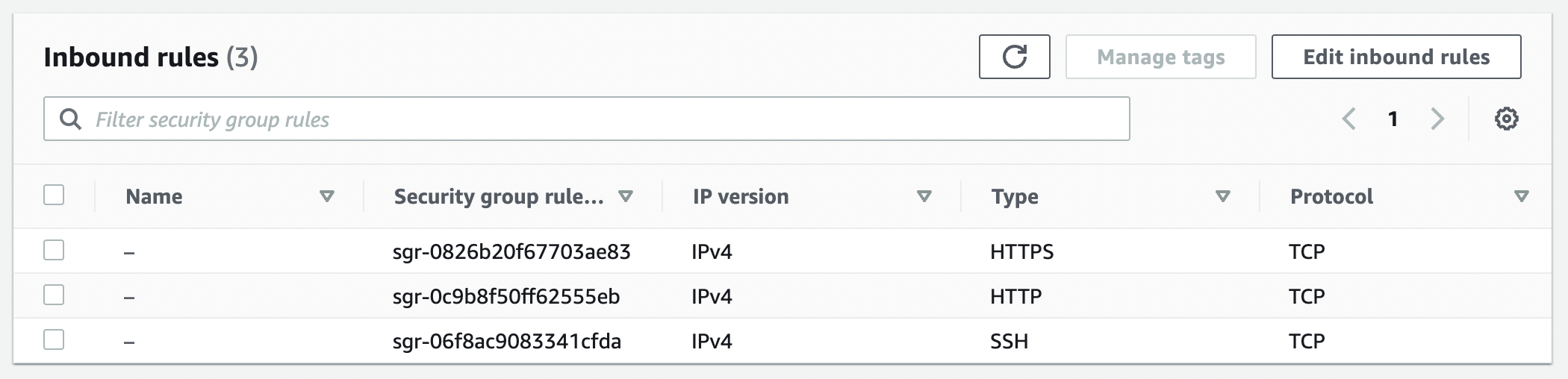 Security Group Config 1