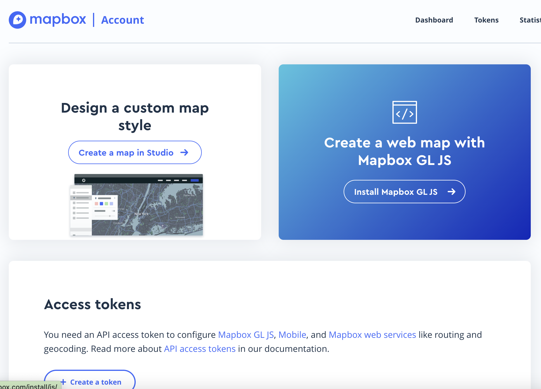 Mapbox Account Page